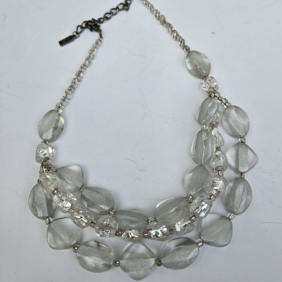 KIEN Lucite Clear Frosted Beaded Necklace - Picture 3 of 4